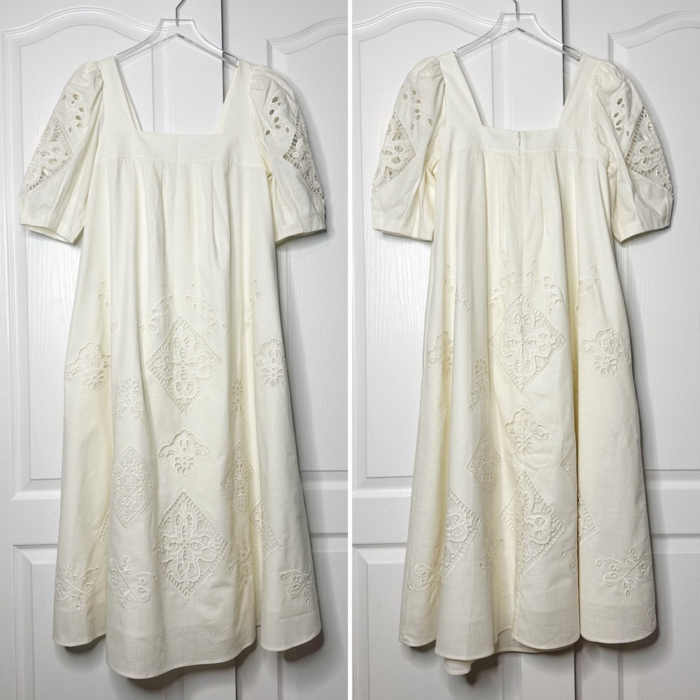Hunter Bell Waverly Cream Eyelet Midi Dress Cotton Size Medium NWOT - Picture 5 of 15